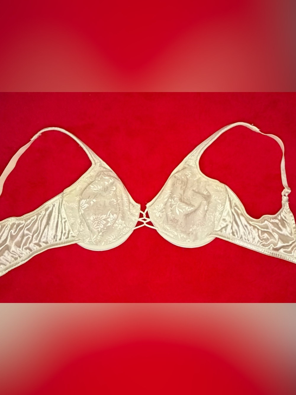 Vintage Y2K Vanity Fair 36C Sheer Floral Lace Underwire Bra Ivory Style 76-003